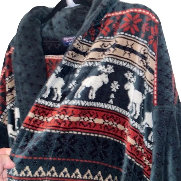 Roundtree & York Big & Tall Man Robe Mens Size 2X 3X Pockets Bathrobe Deer Cabin - Picture 3 of 9